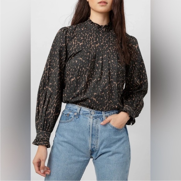 Rails Tops - Rails Ariana Savannah Top caramel brown high neck shirt onyx black animal Sz XL